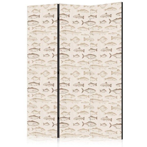 Parawan - Ryby w beżowej tonacji - Różne gatunki ryb w beżowo-brązowej kolorystyce przedstawione w stylu vintage na jasnym tle