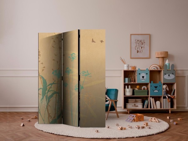 Parawan - Malutki ptaszek - kolorowe trawy w złotych odcieniach zachodu słońca