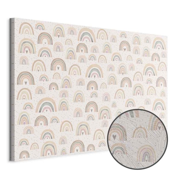 Obraz - Wiosna - pastelowe tęcze z serduszkami w deszczowy dzień