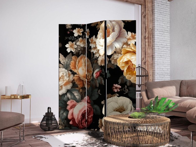 Parawan - Florystyka w stylu vintage - ogrom kolorowych kwiatów na czarnym tle