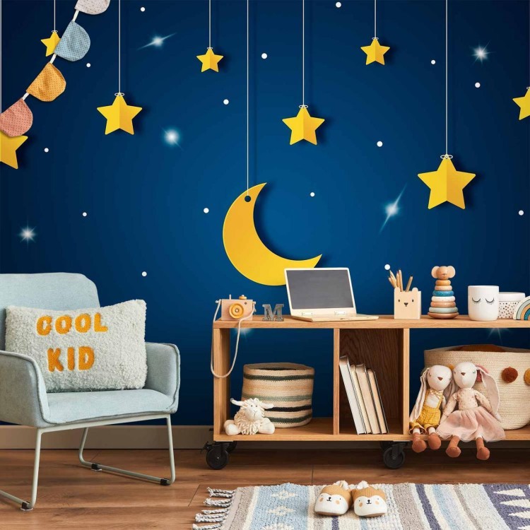 Fototapeta - Nieboskłon - pejzaż nieba nocą z gwiazdami i księżycem dla dzieci