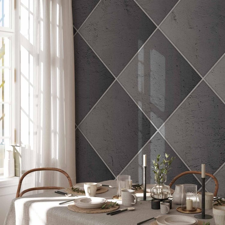 Fototapeta - Szara symetria - geometryczny wzór w deseń z betonu z białymi fugami