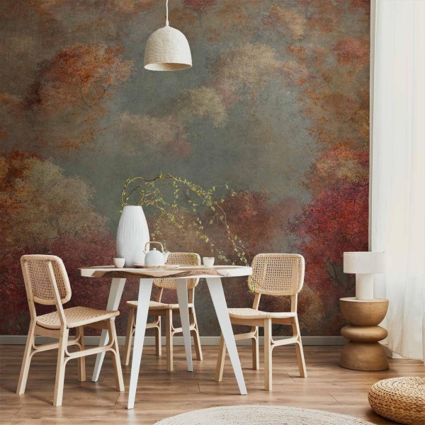 Fototapeta - Natura jesienią - pejzaż jesiennych drzew w malowanym stylu retro