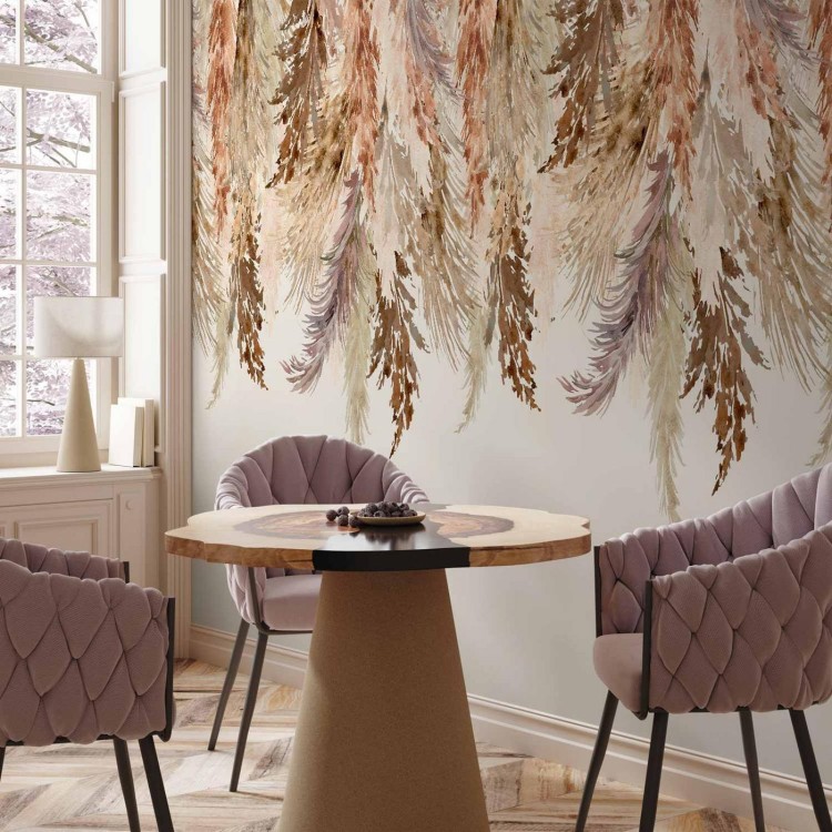 Fototapeta - Minimalistyczny pejzaż boho - zwisające liście w beżowych barwach