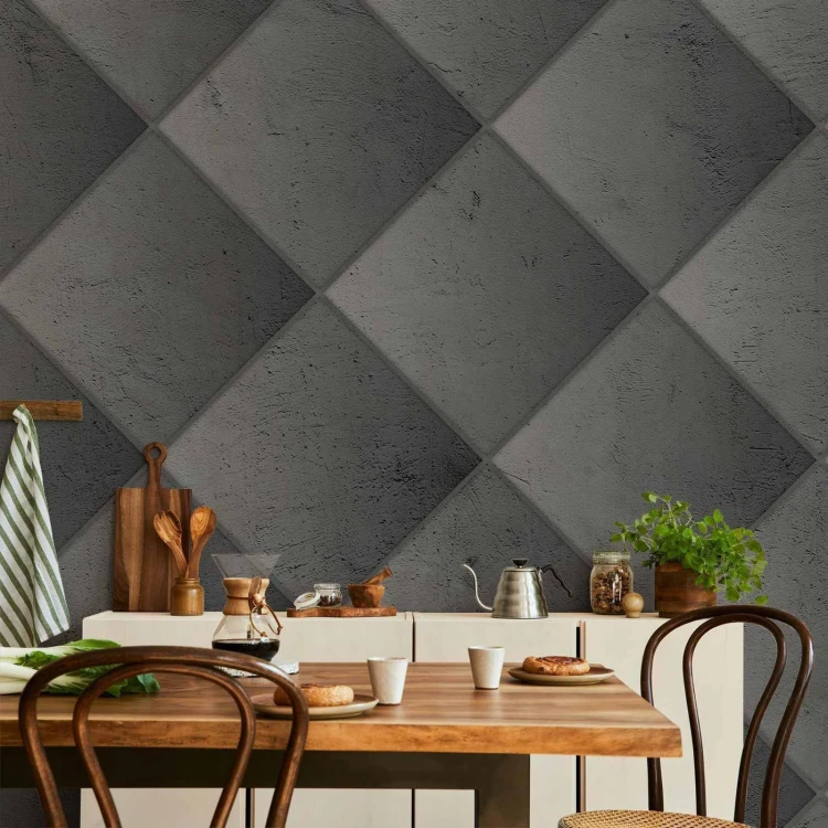 Fototapeta - Szara symetria - geometryczny wzór w deseń z betonu z jasnymi fugami