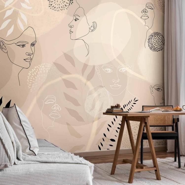 Fototapeta - Beżowa grafika liniowa