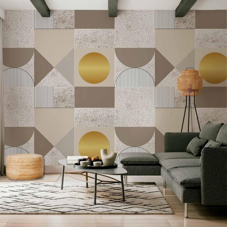 Fototapeta - Beżowo-złoty wzór geometryczny