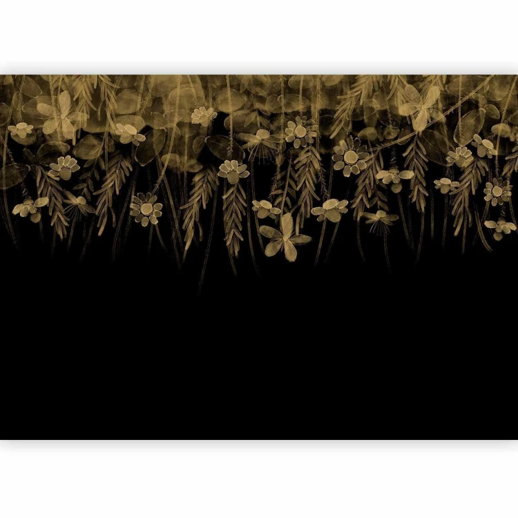 Fototapeta - Pejzaż natury - czarny abstrakcyjny motyw natury z kwiatami w sepii
