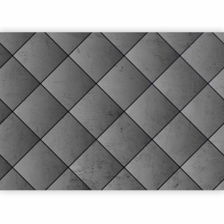 Fototapeta - Szara symetria - geometryczny wzór w deseń z betonu z czarnymi fugami