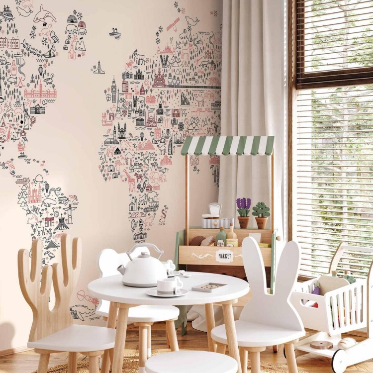 Fototapeta - Mapa z ikon - rysunkowe przedstawienie świata w pastelowych kolorach
