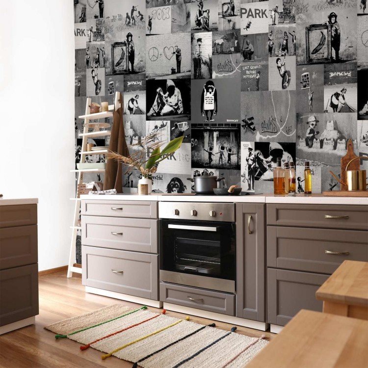 Tapeta - Banksy - szary kolaż