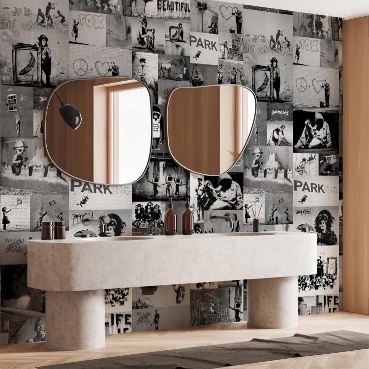 Tapeta - Banksy - szary kolaż