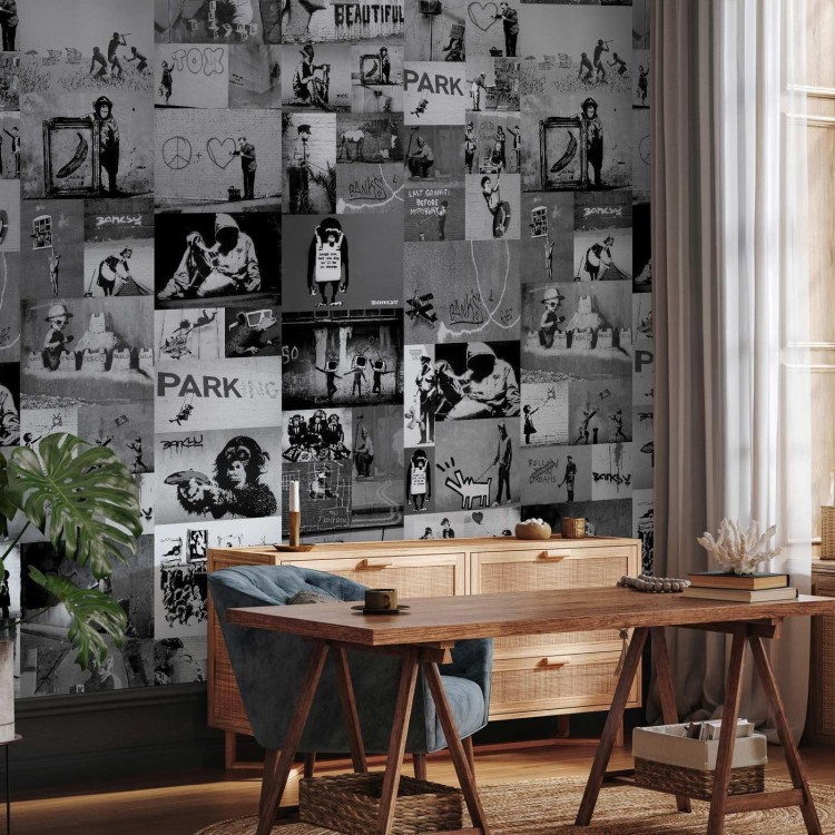 Tapeta - Banksy - szary kolaż