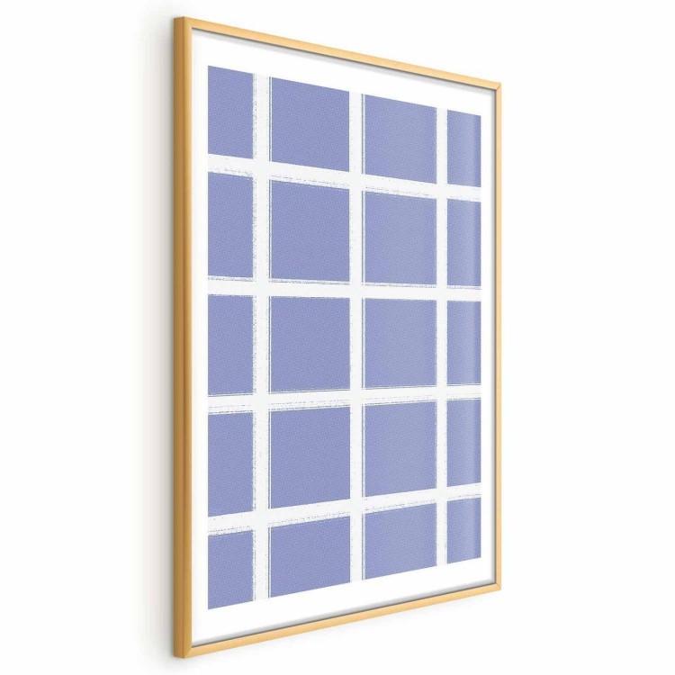 Plakat - Białe linie - kratka z dużym oczkiem na niebieskim tle