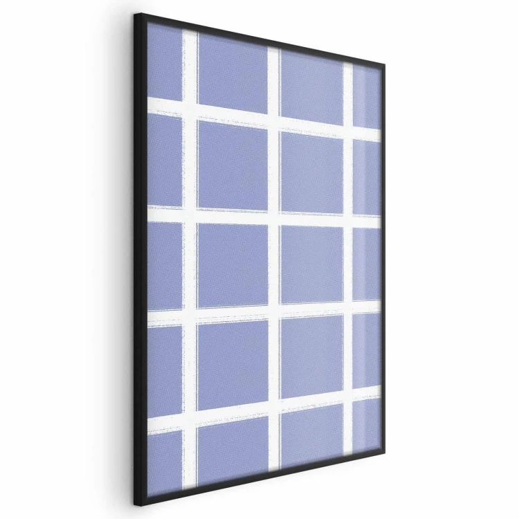 Plakat - Białe linie - kratka z dużym oczkiem na niebieskim tle