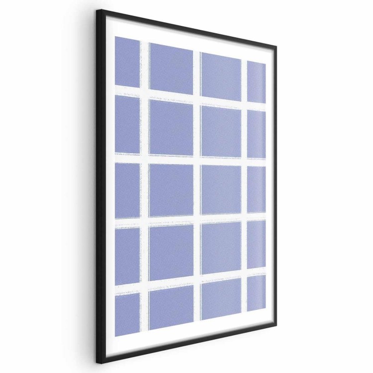 Plakat - Białe linie - kratka z dużym oczkiem na niebieskim tle