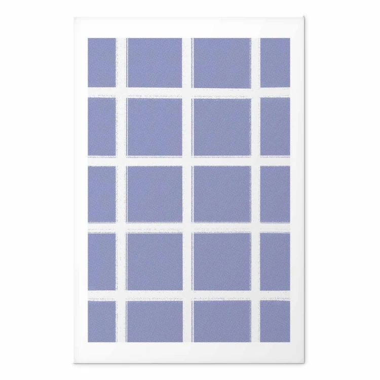 Plakat - Białe linie - kratka z dużym oczkiem na niebieskim tle