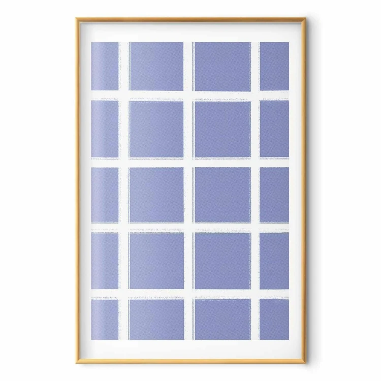 Plakat - Białe linie - kratka z dużym oczkiem na niebieskim tle