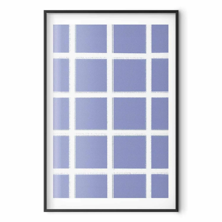 Plakat - Białe linie - kratka z dużym oczkiem na niebieskim tle