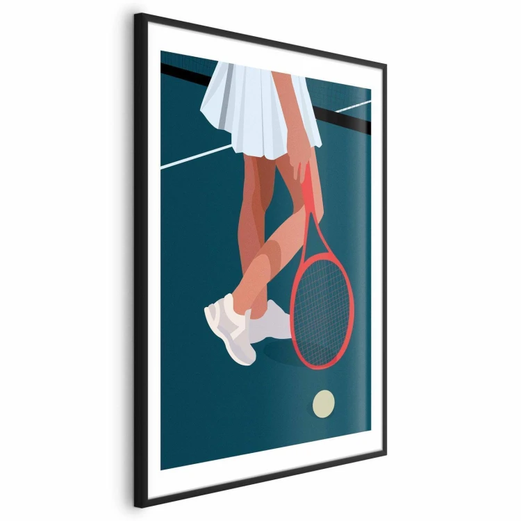 Plakat - Tenisistka z czerwoną rakietą na korcie - ilustracja