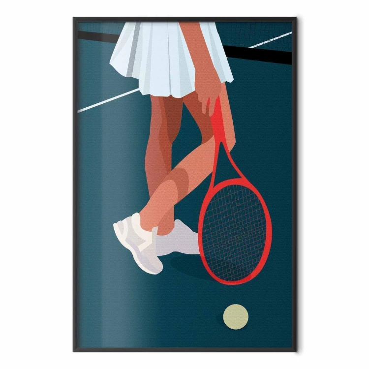 Plakat - Tenisistka z czerwoną rakietą na korcie - ilustracja