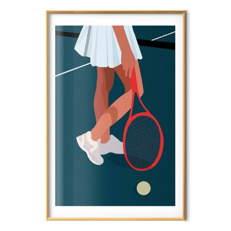 Plakat - Tenisistka z czerwoną rakietą na korcie - ilustracja