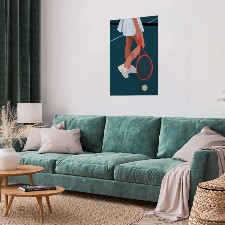 Plakat - Tenisistka z czerwoną rakietą na korcie - ilustracja