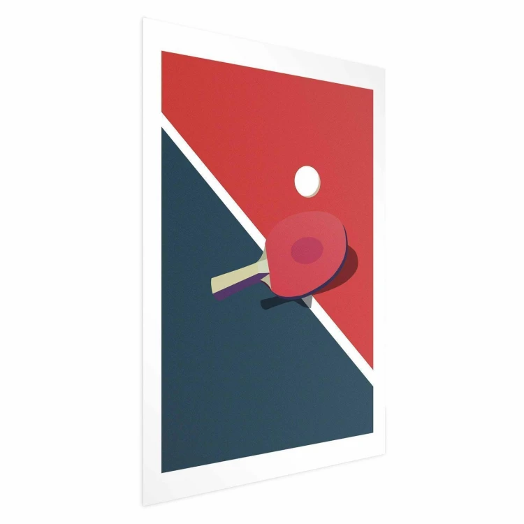 Plakat - Tenis stołowy - piłeczka i rakietka na stole