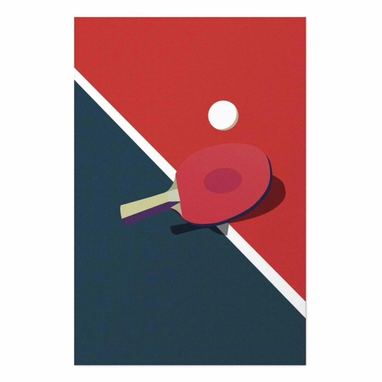 Plakat - Tenis stołowy - piłeczka i rakietka na stole