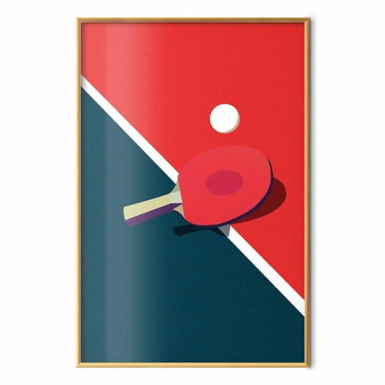 Plakat - Tenis stołowy - piłeczka i rakietka na stole