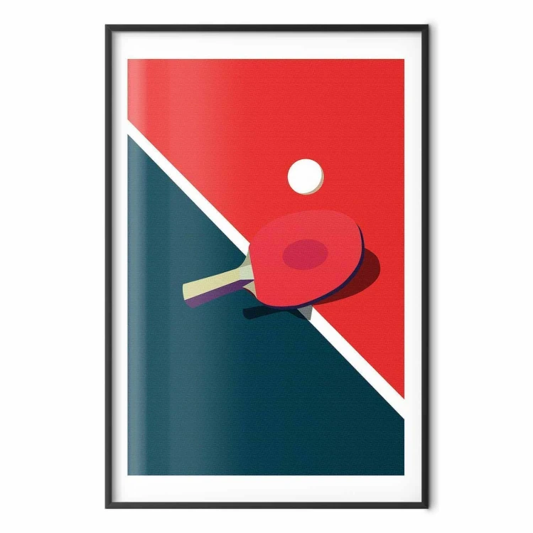Plakat - Tenis stołowy - piłeczka i rakietka na stole