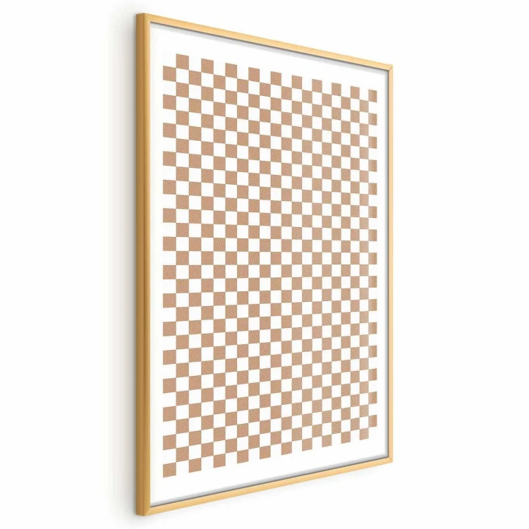 Plakat - Geometria i brązy - szachowy wzór kratki w neutralnych odcieniach