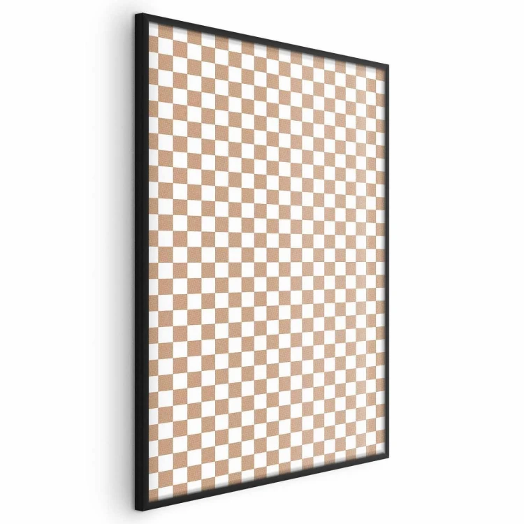 Plakat - Geometria i brązy - szachowy wzór kratki w neutralnych odcieniach