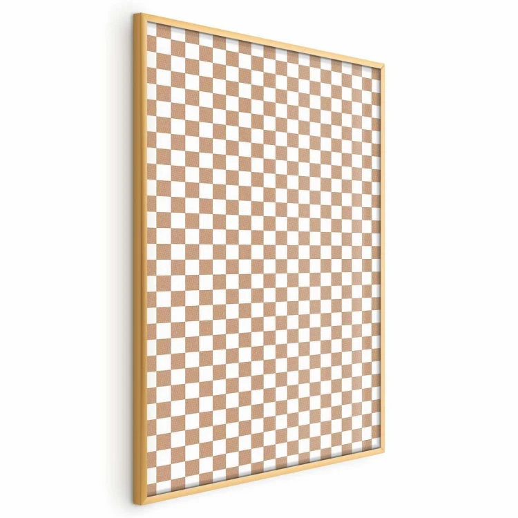 Plakat - Geometria i brązy - szachowy wzór kratki w neutralnych odcieniach
