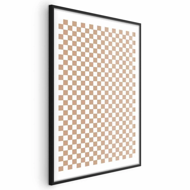 Plakat - Geometria i brązy - szachowy wzór kratki w neutralnych odcieniach