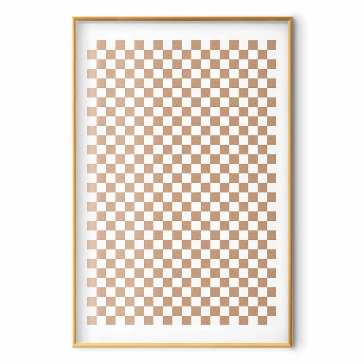 Plakat - Geometria i brązy - szachowy wzór kratki w neutralnych odcieniach