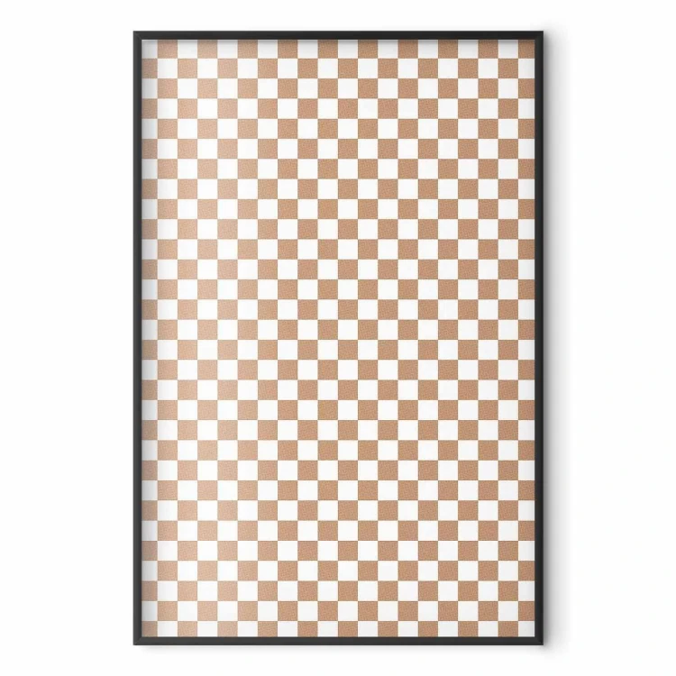 Plakat - Geometria i brązy - szachowy wzór kratki w neutralnych odcieniach