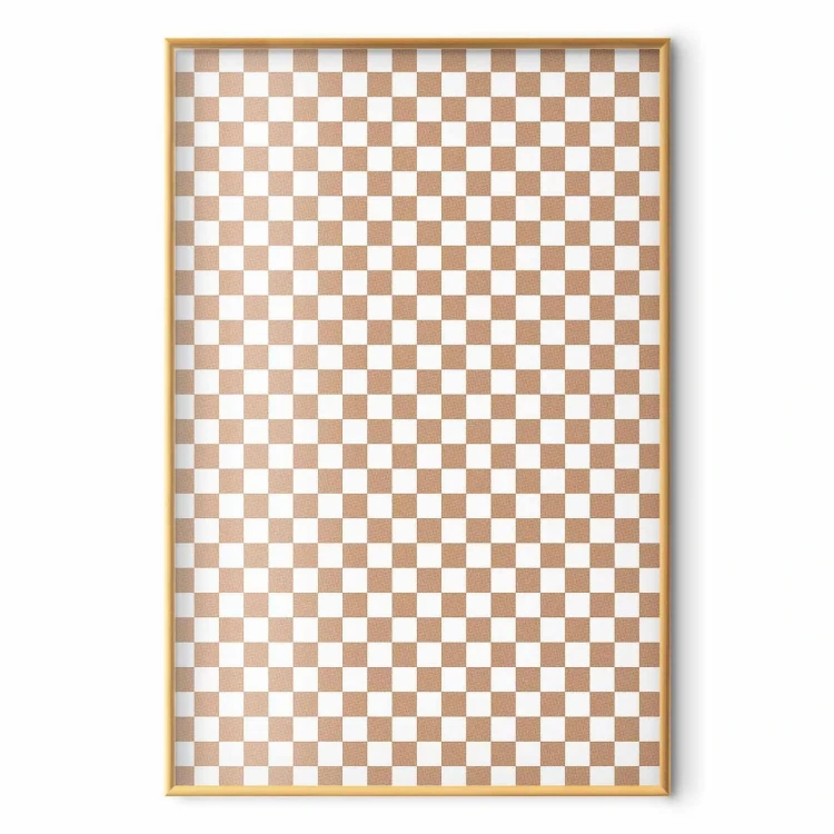 Plakat - Geometria i brązy - szachowy wzór kratki w neutralnych odcieniach