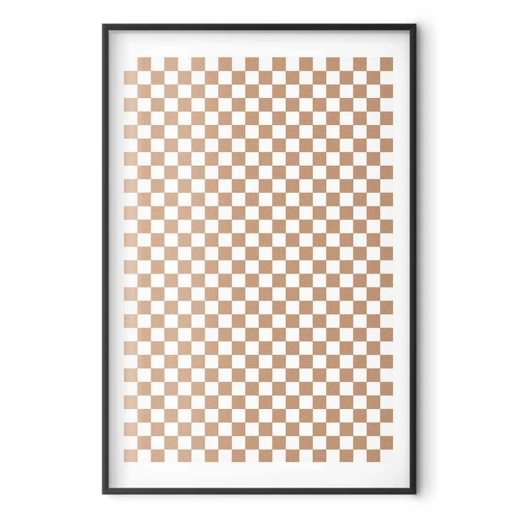 Plakat - Geometria i brązy - szachowy wzór kratki w neutralnych odcieniach