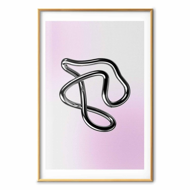 Plakat - Srebrne Zawiłości - płynna metaliczna figura na gradientowym tle