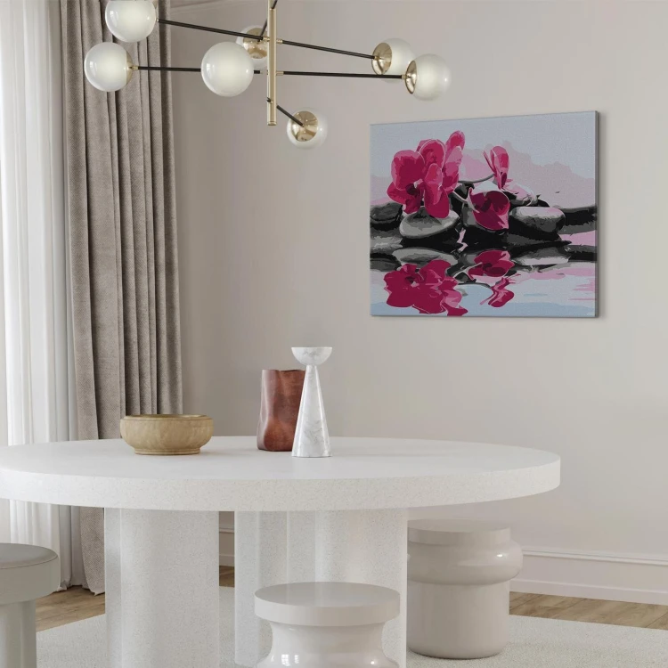 Obraz do samodzielnego malowania - Orchidea i kamienie zen w lustrze wody