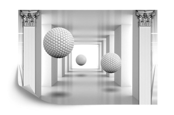 Fototapeta 3D Mural Digital Silver Tunnel With Sphere And Columns