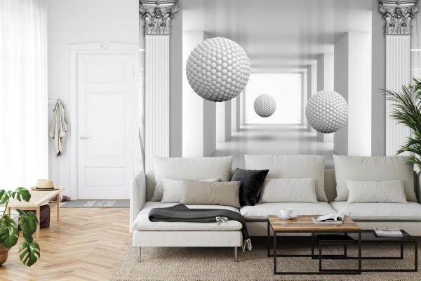 Fototapeta 3D Mural Digital Silver Tunnel With Sphere And Columns