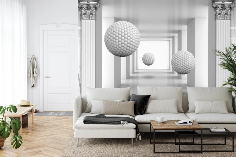 Fototapeta 3D Mural Digital Silver Tunnel With Sphere And Columns