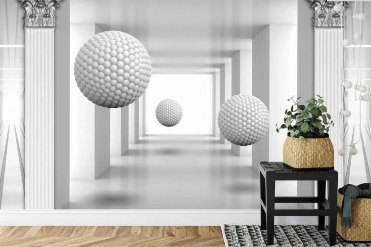 Fototapeta 3D Mural Digital Silver Tunnel With Sphere And Columns