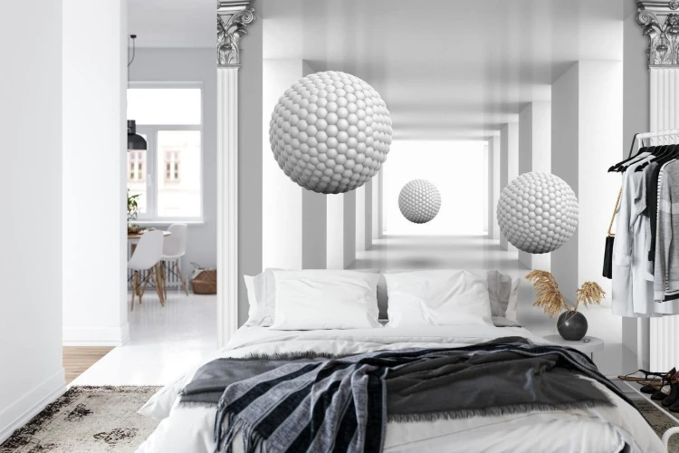 Fototapeta 3D Mural Digital Silver Tunnel With Sphere And Columns