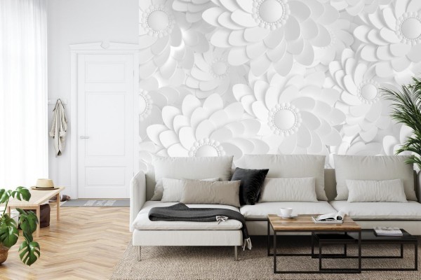 Fototapeta Beautiful  Elegant Paper Flower In The Style Of Hand-Made On A White Wall. 3D