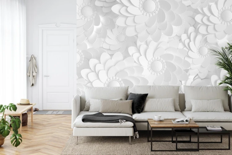 Fototapeta Beautiful  Elegant Paper Flower In The Style Of Hand-Made On A White Wall. 3D