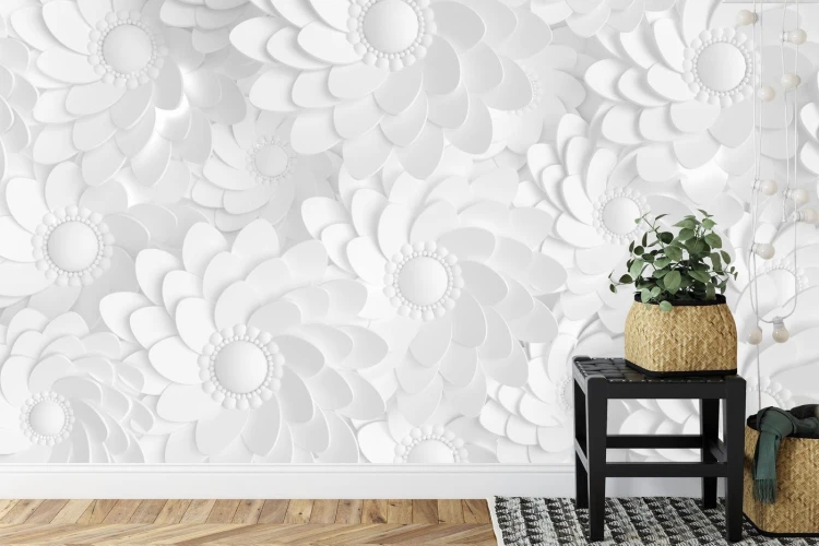 Fototapeta Beautiful  Elegant Paper Flower In The Style Of Hand-Made On A White Wall. 3D
