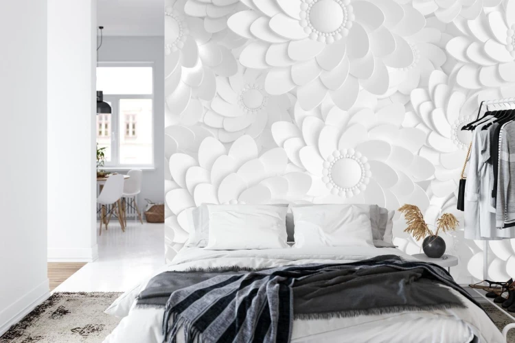 Fototapeta Beautiful  Elegant Paper Flower In The Style Of Hand-Made On A White Wall. 3D